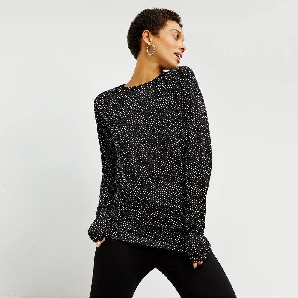 MM Lafleur Elaine 1.0 Pin Dot Polka Dot Jersey Knit Top Size XS NWOT Black White
